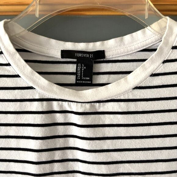 Forever 21 Y2K Cottage Core Blk/White Stripe Daisy Applique Cotton Crop Top L #A - Picture 4 of 4